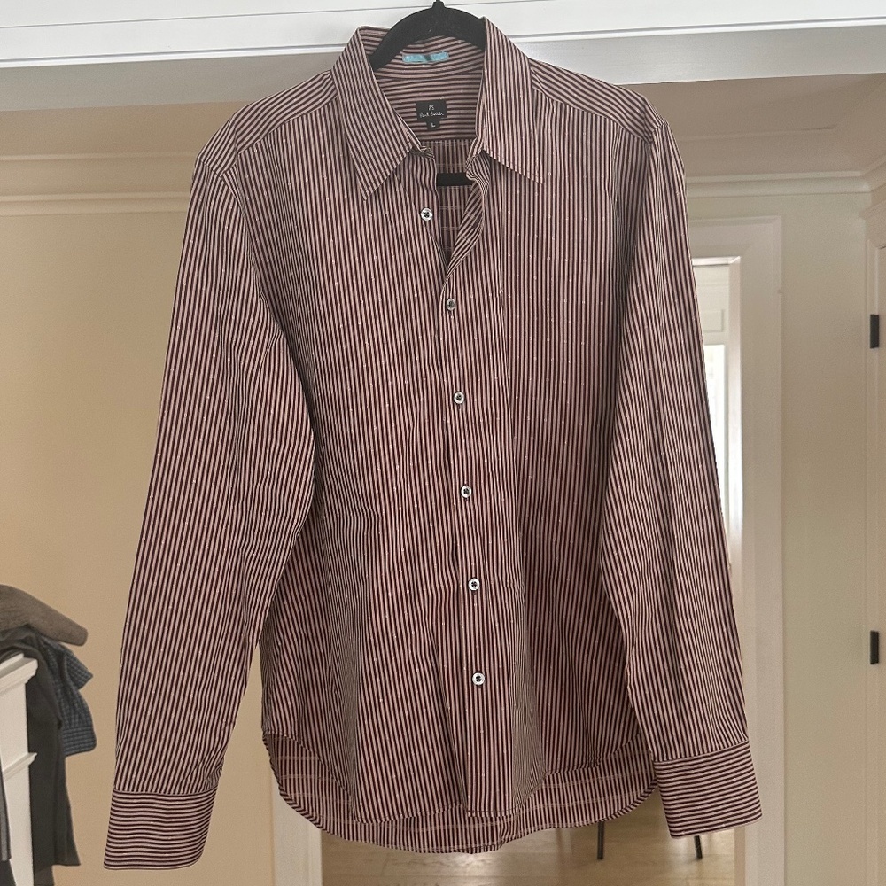 Men's - PAUL SMITH - English Designer Burgundy Stripe Cotton Shirt